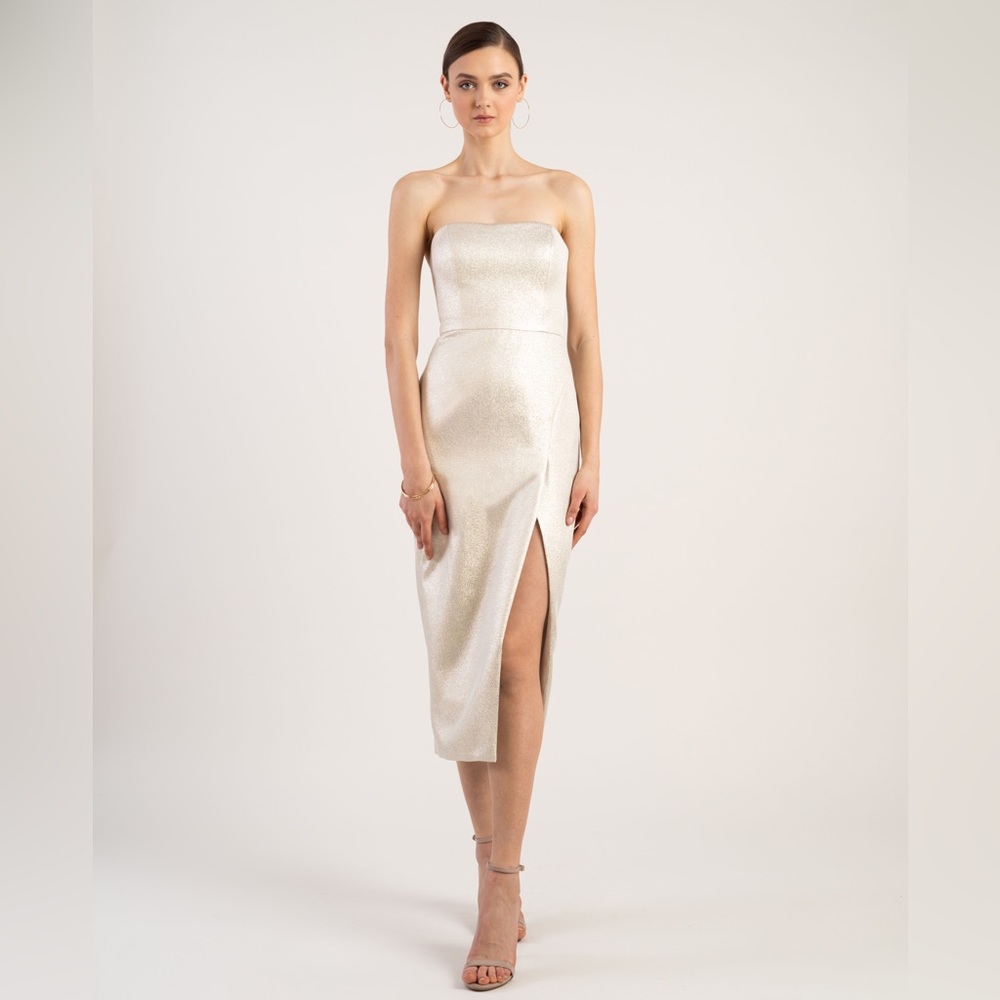 Jenny Yoo Reign Metallic Gold Jacquard Dress 2